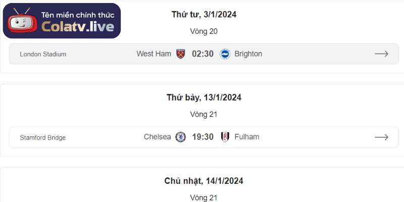 Lịch thi đấu ⚡️ Xem LTĐ BĐ ngay hôm nay